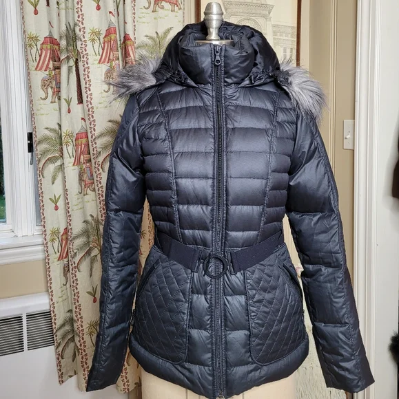 The North Face Women's Quilted Puffer Jacket - Dark Gray with Fur Hood - Picture 2 of 16